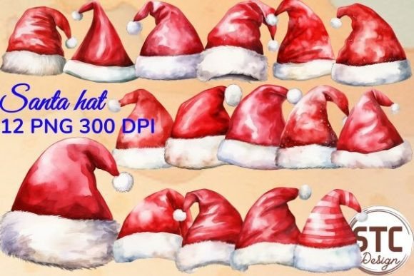 16 Red Santa Hat Watercolor Clipart for Festive Designs