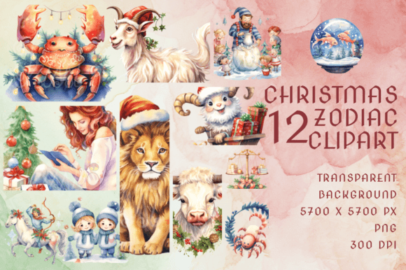 Christmas Horoscope Clipart Zodiac Pack: Festive Astrology for Your Designs