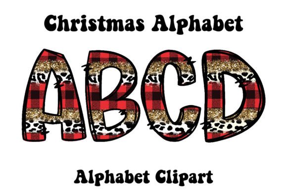 Christmas Red Plaid Gold Glitter Doodle: A Festive Alphabet for Bold Designs