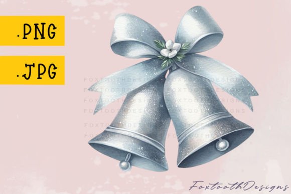 Christmas Silver Bells with Silver Bow: A Festive Design Asset