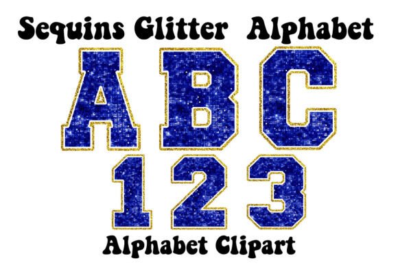Dazzling Blue and Gold: Sequin Faux Glitter Alphabet Clipart