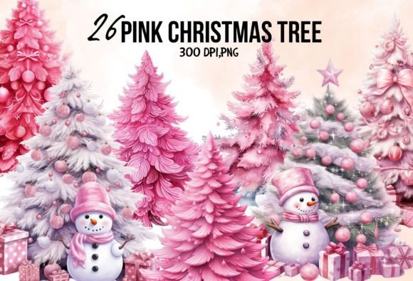 Designing with Pink Christmas Tree Sublimation Clipart