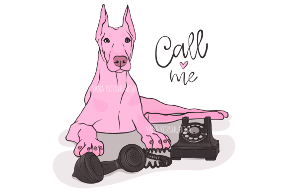 Doberman with a Phone: Fashion Clipart for Modern Designers