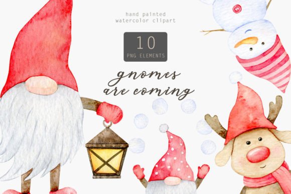 Enchanting Watercolor Christmas Gnome, Deer Snowman Collection