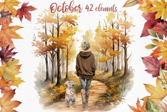 Fall Leaves Clipart Autumn Forest Path: Authentic Watercolor Design
