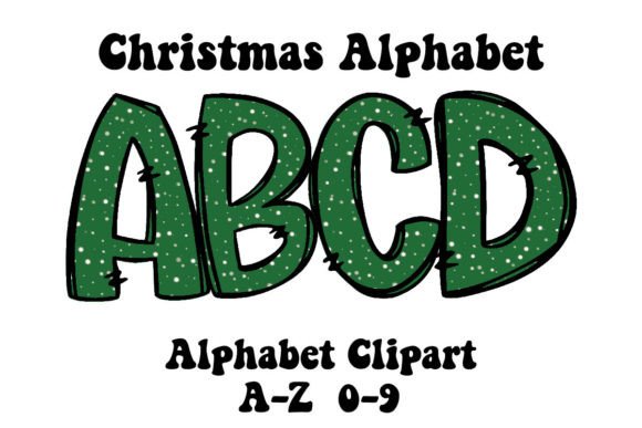 Green Snow Christmas Alphabet Doodle: Festive Design Assets