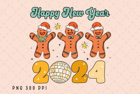 Happy New Year 2024 Retro Gingerbread: A Festive Design Asset