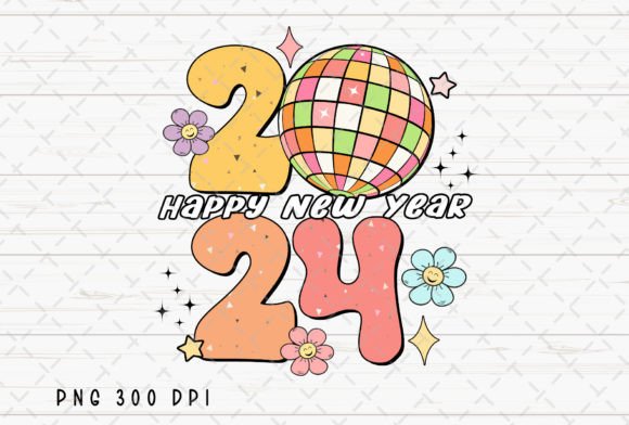 Happy New Year 2024 Retro Groovy PNG: Instant Vintage Charm