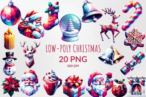 Low-Poly Christmas Sublimation Clipart for Modern Designs