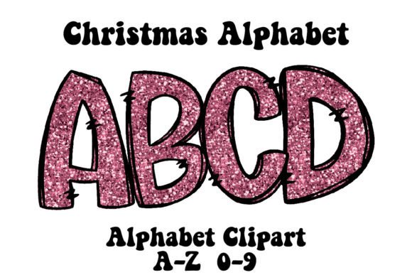 Pink Glitter Christmas Alphabet Clipart2: Festive Typography for Modern Designs