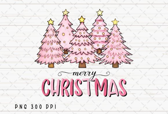 Pink Merry Christmas Trees Xmas PNG for Festive Projects