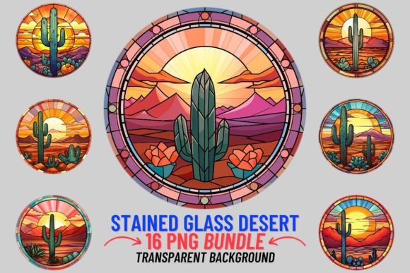 Stained Glass Desert Sublimation Clipart for Digital Design