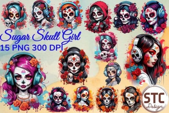 Sugar Skull Girl Headphones Clipart: Creative Uses