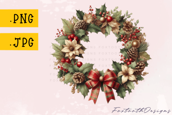 Vintage Christmas Wreath with Bow: A Designer's Festive Asset