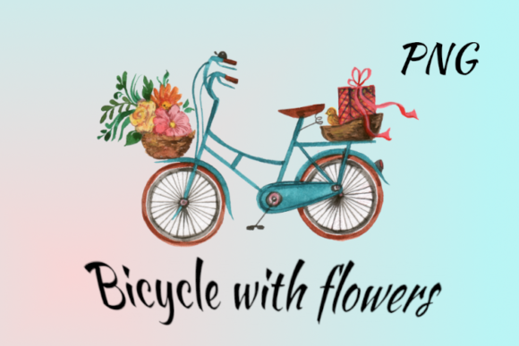 Watercolor Bicycle with Flowers: A Charming Design Asset for Creative Projects