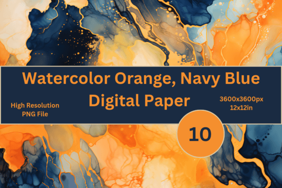 Watercolor Orange and Navy Blue: A Bold Digital Paper Collection