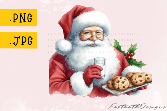 Watercolor Santa Claus with Cookies/Milk: A Festive Design Asset