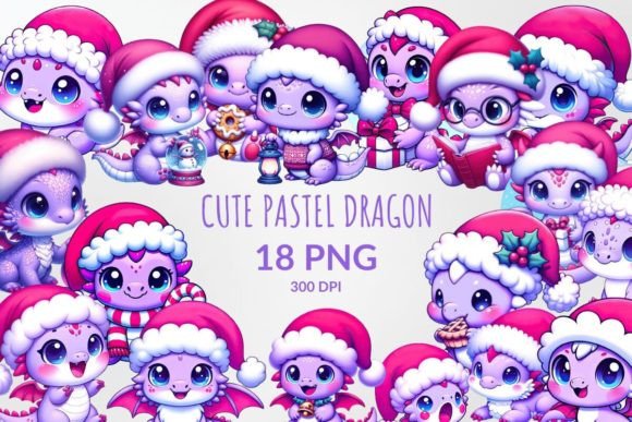 Whimsical Holiday Magic: Cute Christmas Pastel Dragon Sublimation
